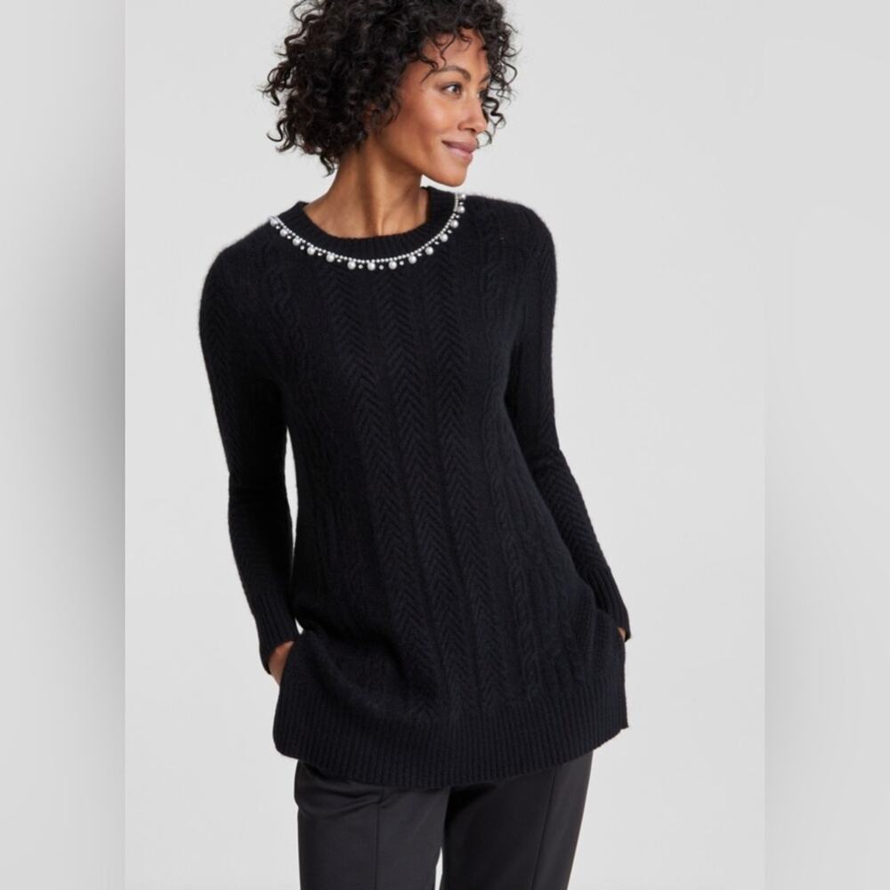 Charter Club Women's Cashmere Embellished Cable-Knit Tunic Sweater. Size XL